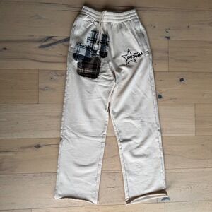 Pythia Los Angeles Cream Plaid Patch Star Logo Sweatpants Mens Small Streetwear